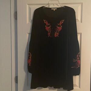 Velvet Black Dress with Embroidered Accents